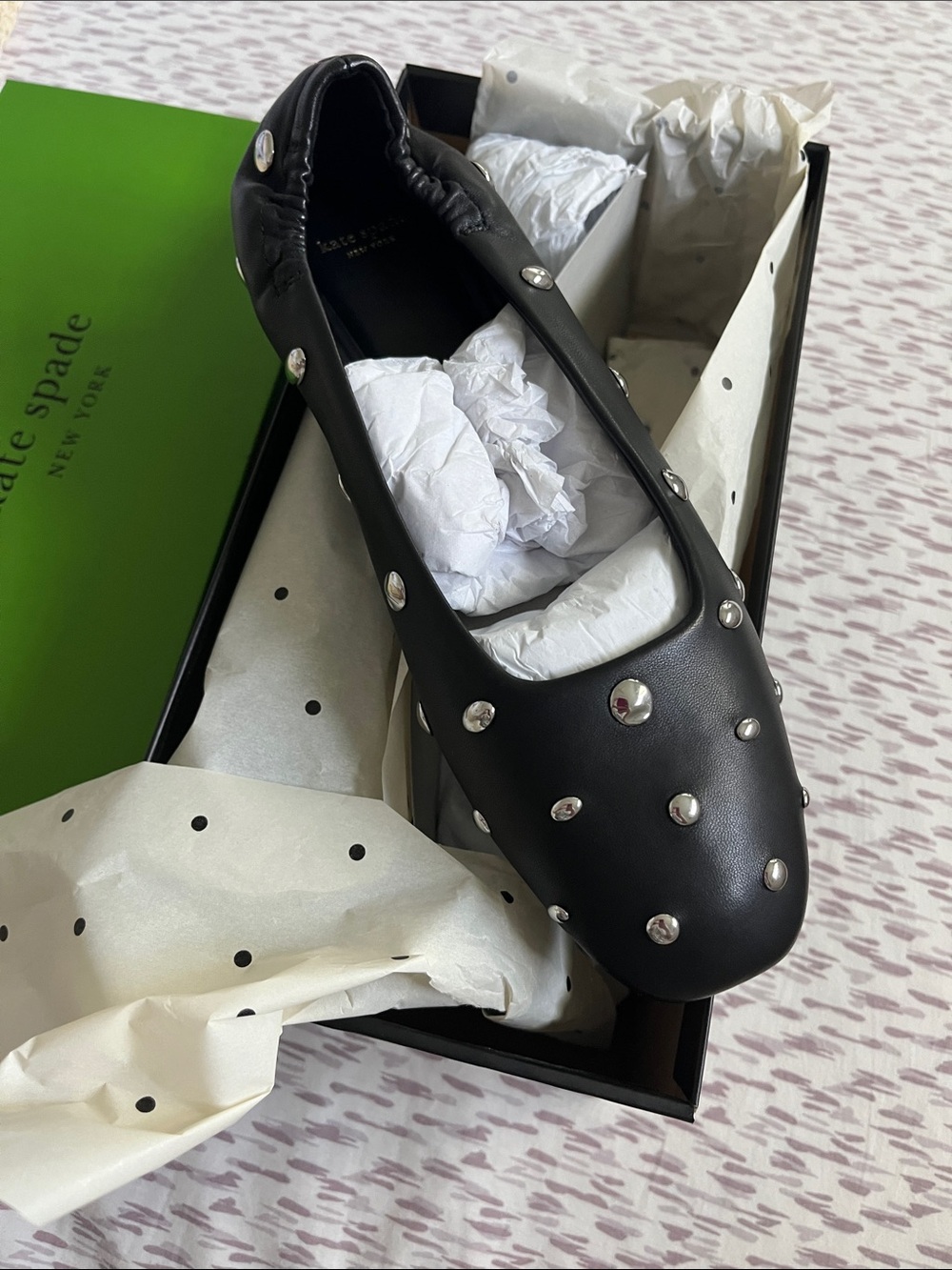 Kate Spade Halo Ballet Flat (Sz 9) Black Studded Leather - Picture 2 of 9